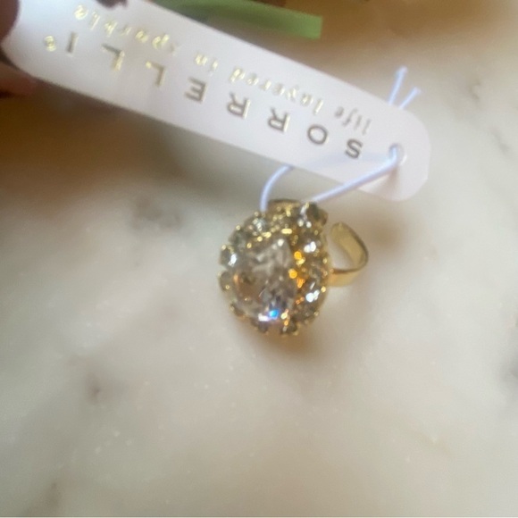 Sorrelli Giselle Pear Clear Crystal Gold Tone Halo Cocktail Ring Adjustable Fit - Picture 4 of 9